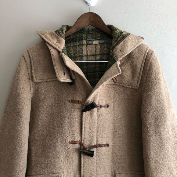 Brooks Brothers Vintage Wool Plaid Interior Long Trench Winter Coat Jacket Tan - Picture 2 of 16